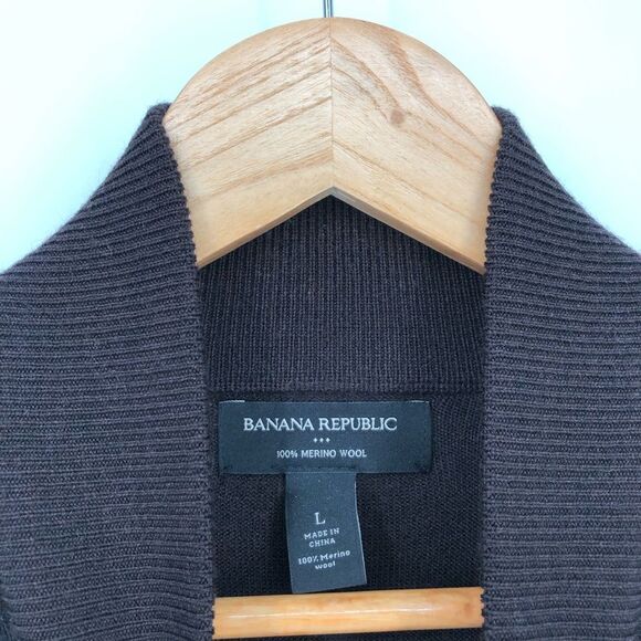 Banana Republic Quarter Zip Sweater Mens Large Brown 100% Merino Wool Mockneck - Picture 5 of 12
